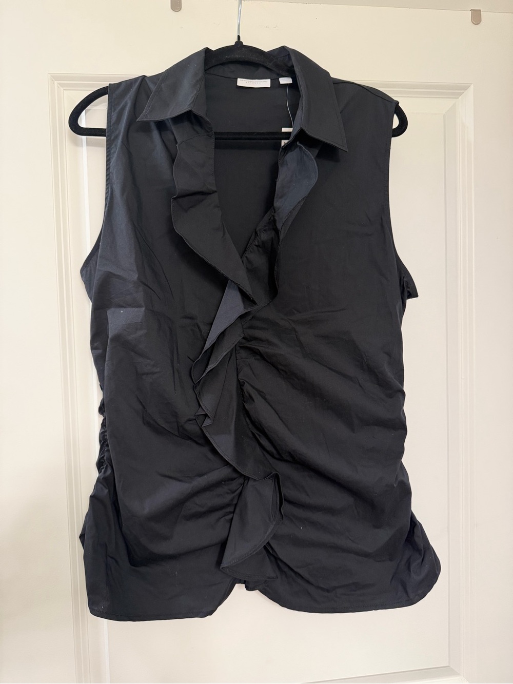 New York & Company Black Sleeveless Ruffle Blouse